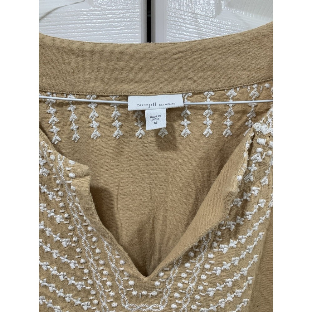 J Jill Pure Jill Embroidred Split-neck Top, Size M Cotton Linen Blend - Picture 4 of 8